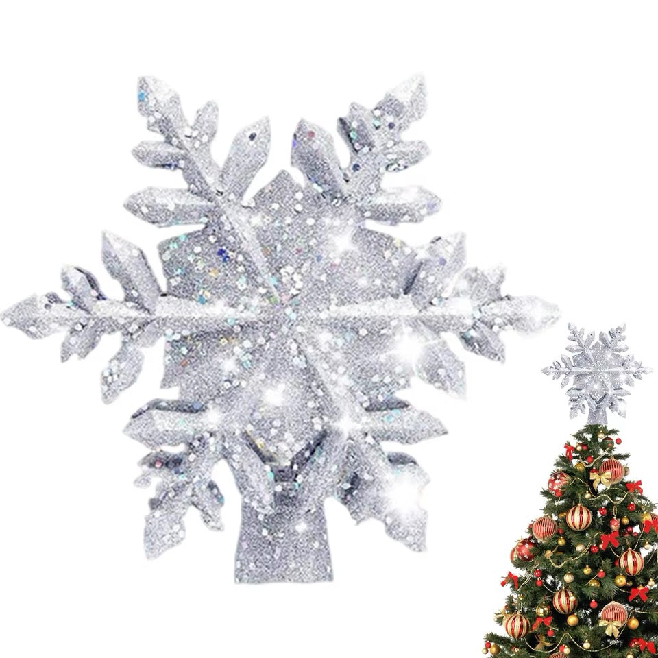 Snowfall Star silver glitter snowflake projector tree topper