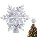 Snowfall Star silver glitter snowflake projector tree topper